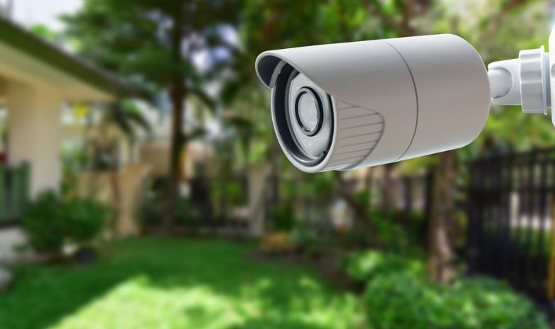 wireless security camers mounted in the garden